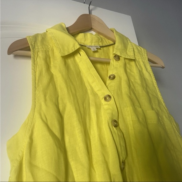Pilcro Women's Sleeveless Ruffle Hem Shirt-Dress Yellow, Linen, Size Medium - Picture 2 of 8
